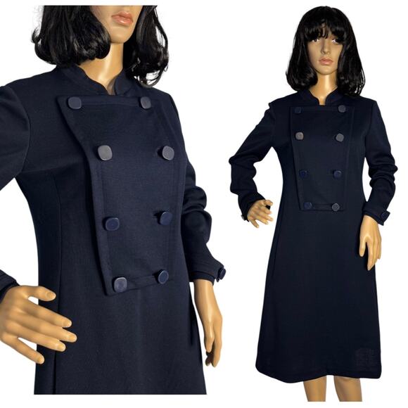 Vintage Navy double breasted pop over dress military style medium - Picture 1 of 13
